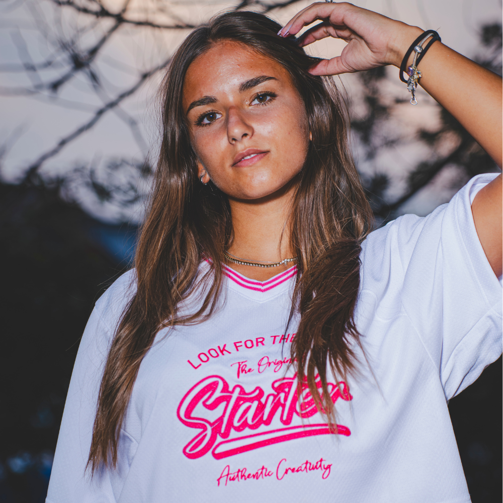 STARTER T-SHIRT BIANCA CROP IN TESSUTO A RETE