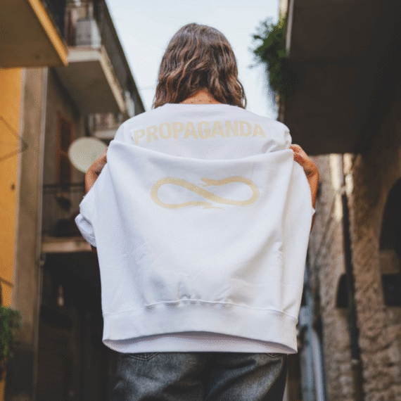 Propaganda Crop Hoodie Logo Woman Silkscreen Bianca