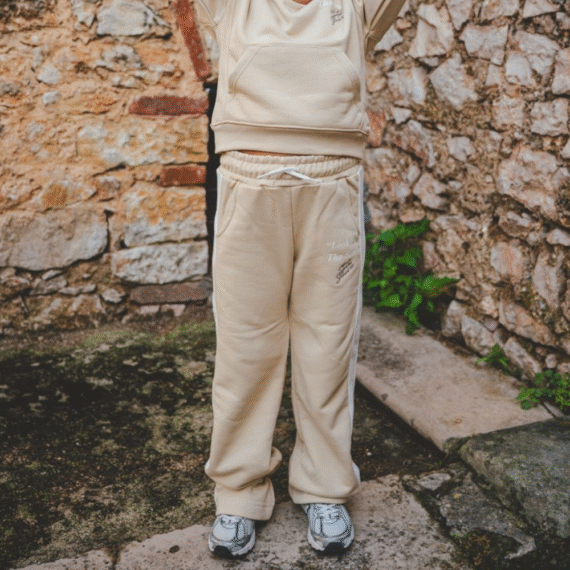 Starter Pantaloni Tuta Avana con Banda Bianca Laterale