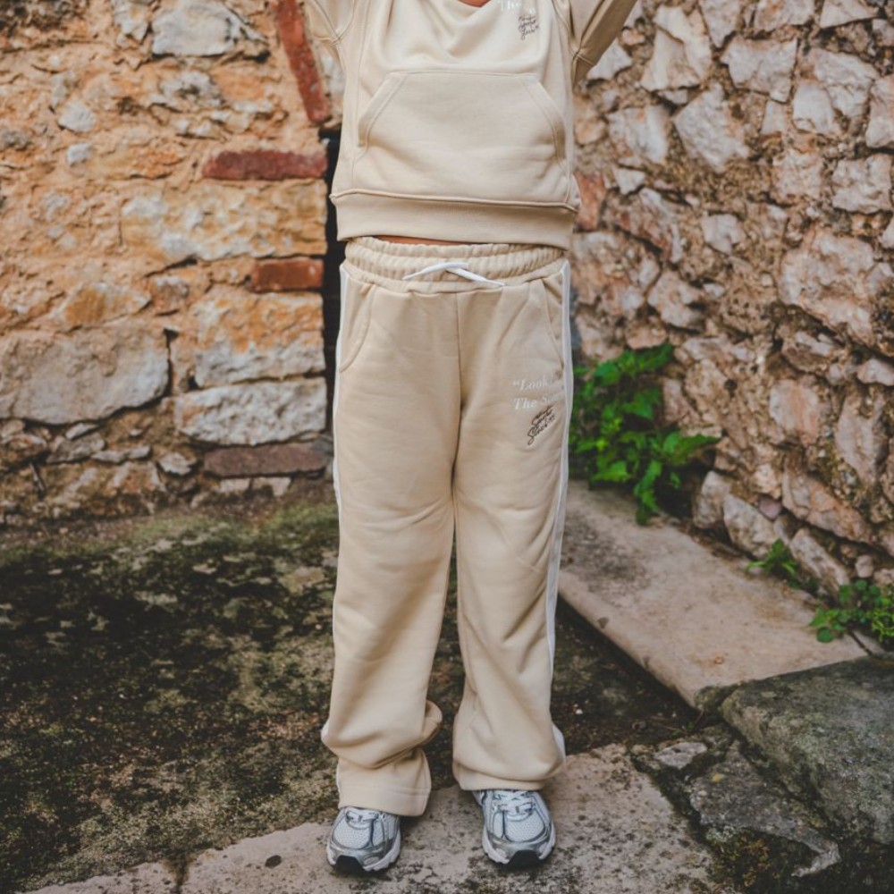 Starter Pantaloni Tuta Avana con Banda Bianca Laterale