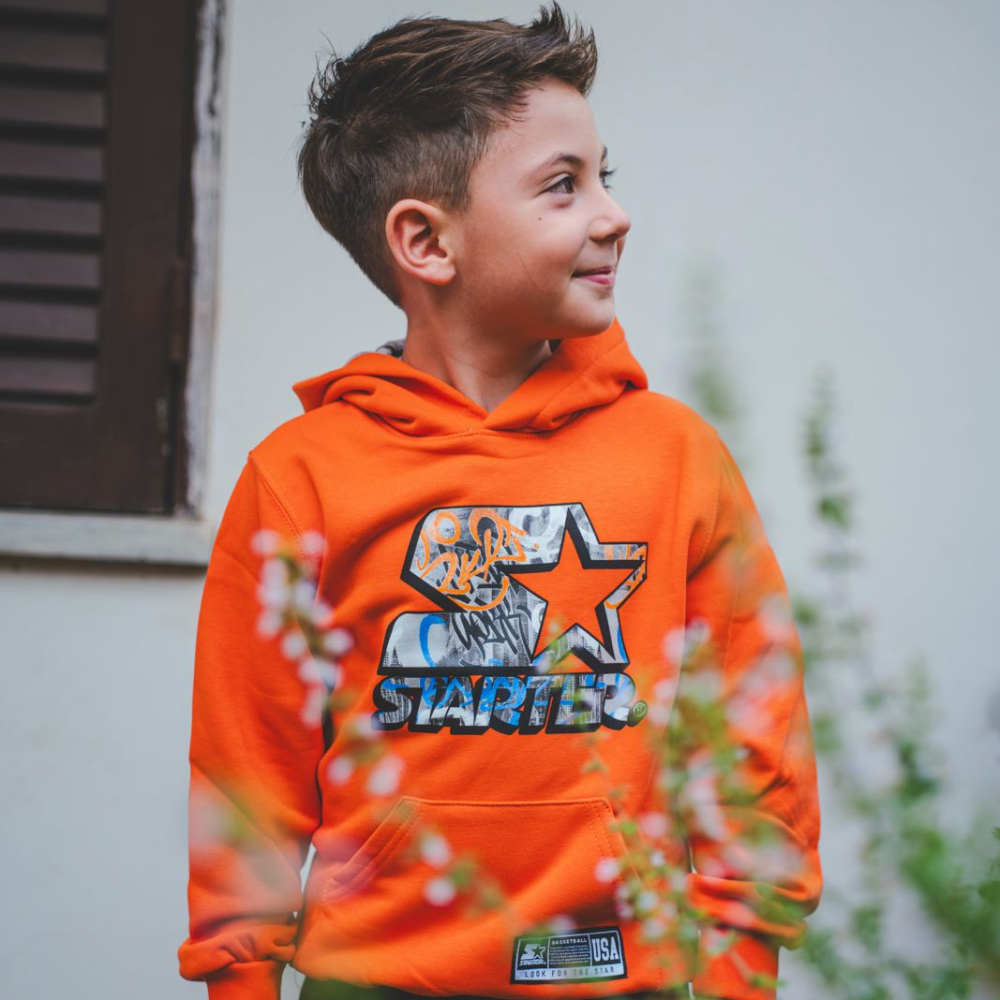 STARTER FELPA CON CAPPUCCIO NY ARANCIONE