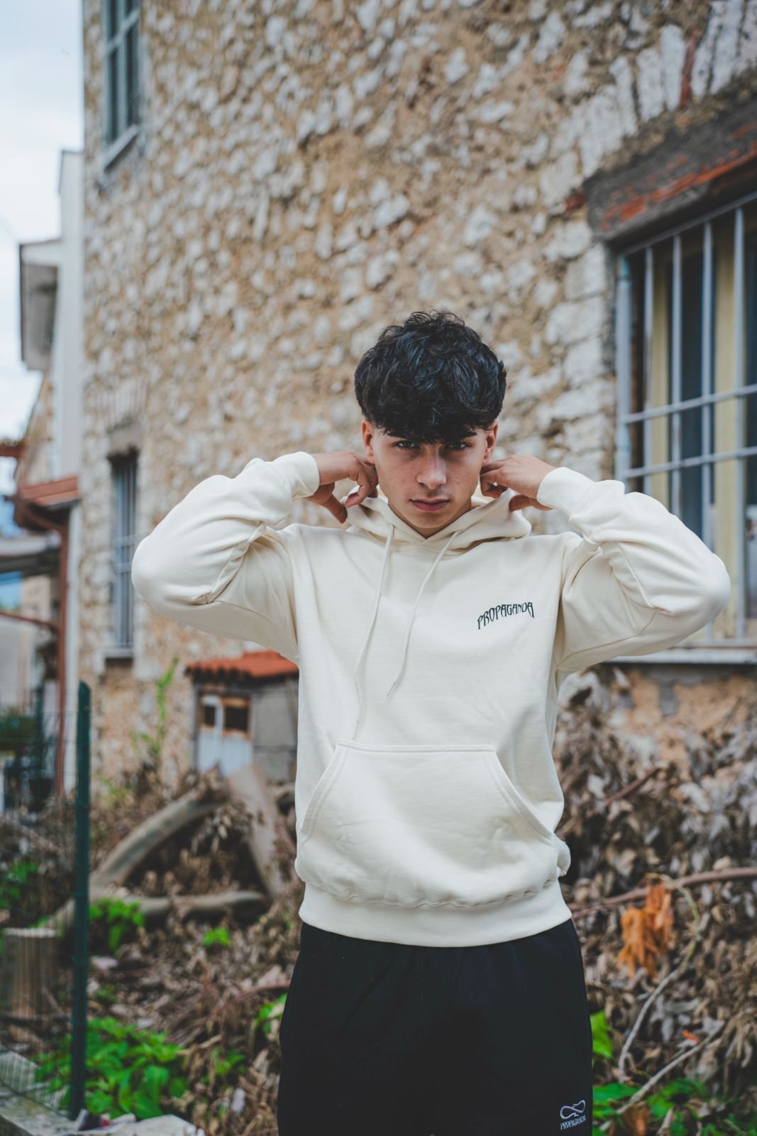 PROPAGANDA TRIANGLE WEB HOODIE BEIGE - immagine 6