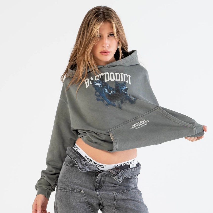 BASEDODICI HOODIE “DYSTOPIA” WOLVES STONE WASHED