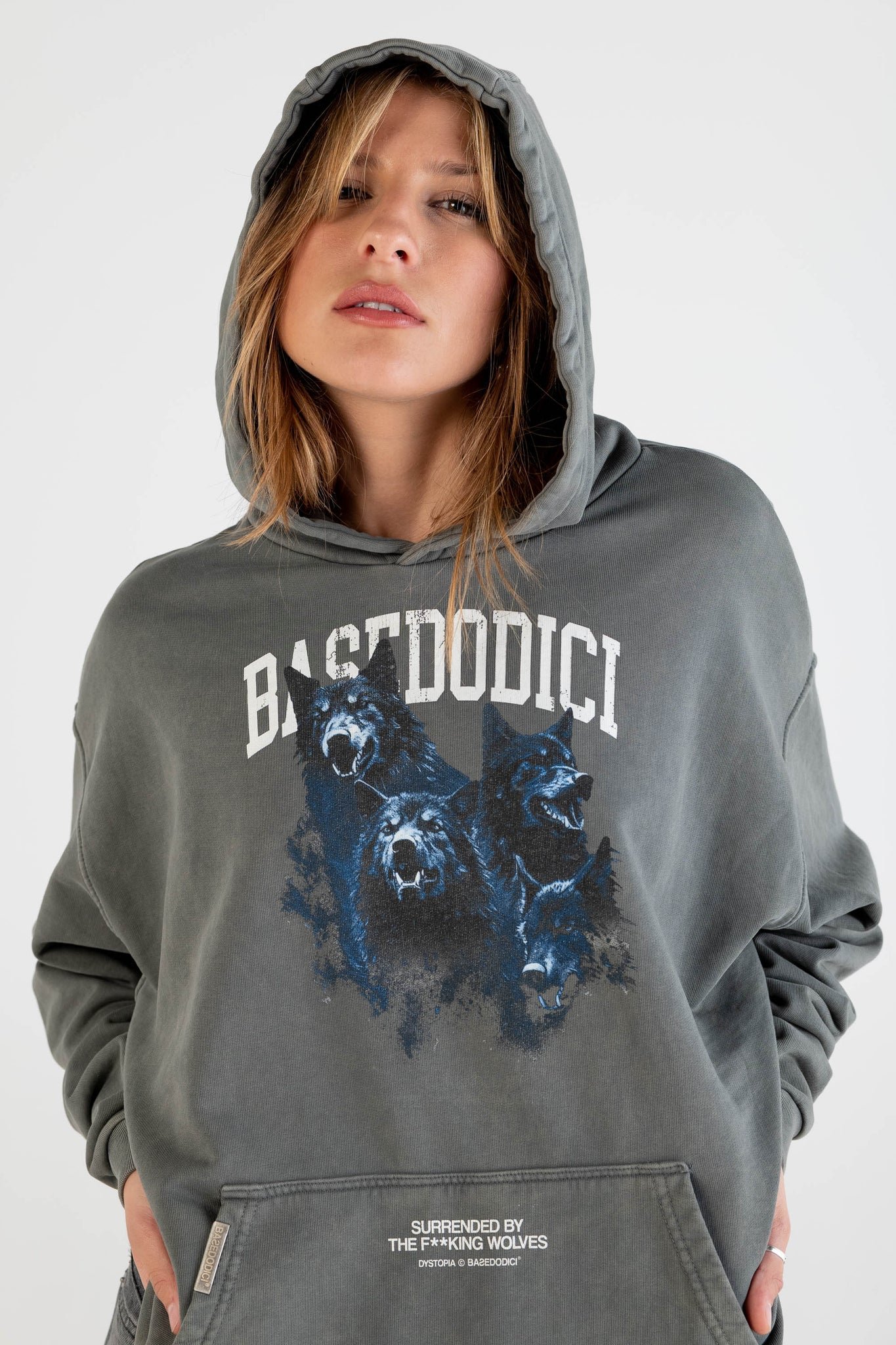 BASEDODICI HOODIE “DYSTOPIA” WOLVES STONE WASHED - immagine 2