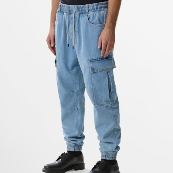 SCORPION BAY PANTALONI CARGO IN DENIM CON VITA ELASTICATA