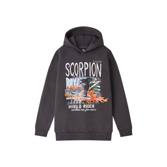 SCORPION BAY FELPA CON CAPPUCCIO ''FLAMES RIDER'' BAMBINO