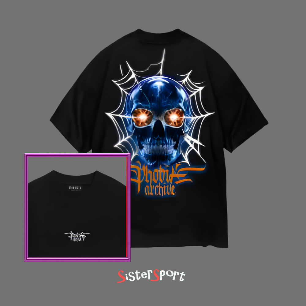 PHOBIA BLACK T-SHIRT WITH FRONT SKULL