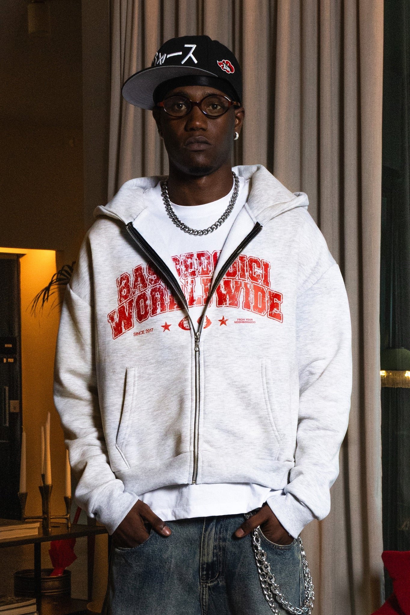 BASEDODICI FULL ZIP ''WORLD TOUR'' WORLDWIDE ASHGREY - immagine 3