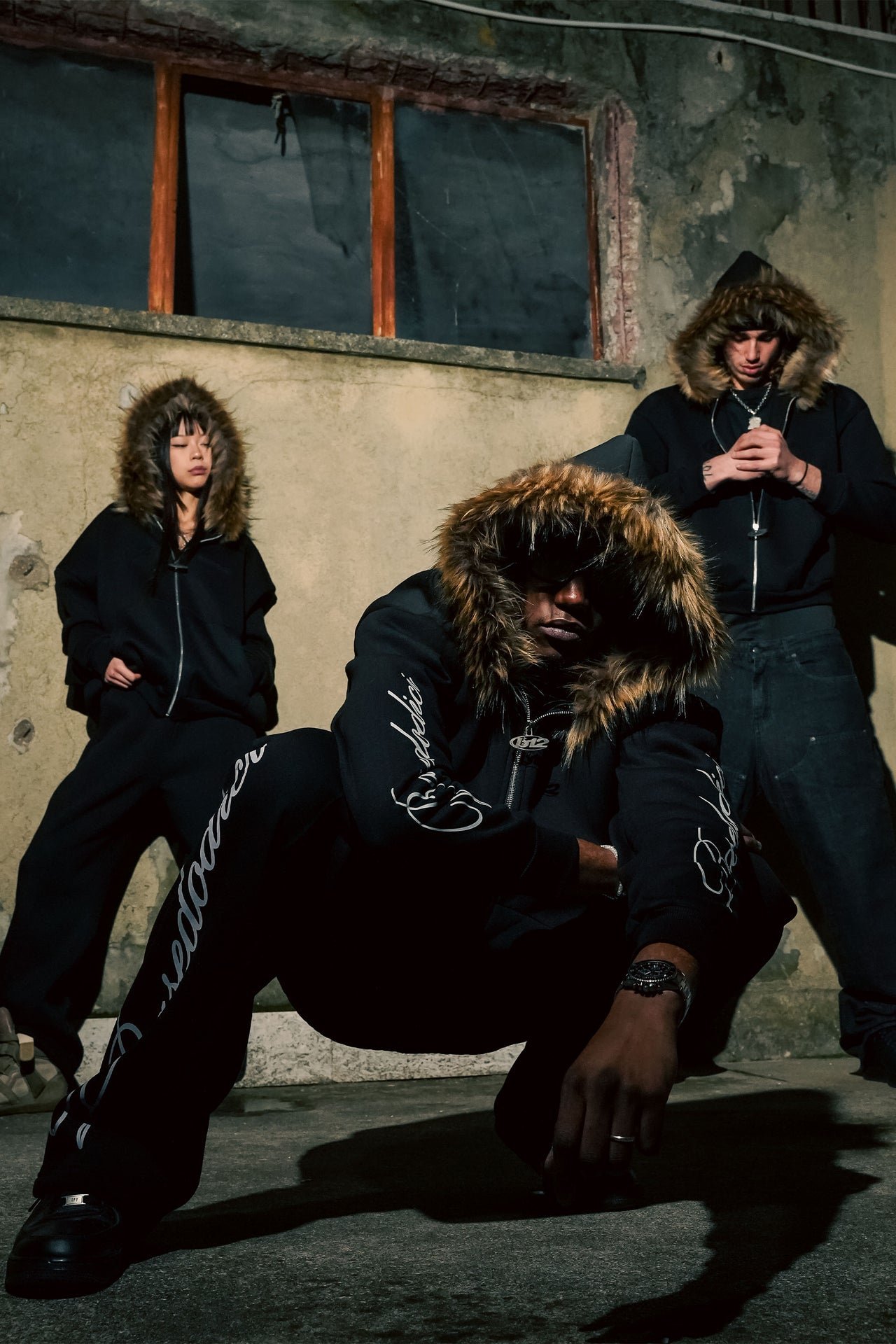 BASEDODICI FULL ZIP ''RUDE DIAMOND'' FAUX FUR SCRIPT BLACK - immagine 5