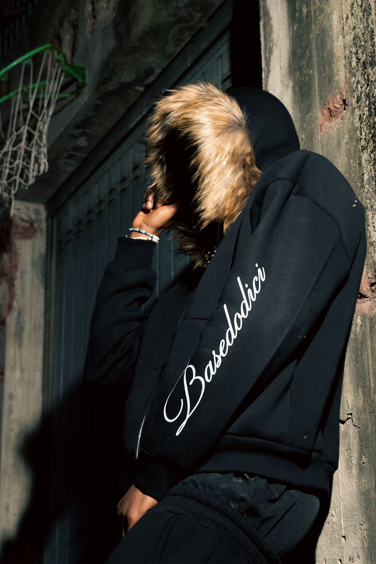 BASEDODICI FULL ZIP ''RUDE DIAMOND'' FAUX FUR SCRIPT BLACK - immagine 3