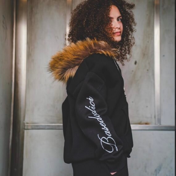 BASEDODICI FULL ZIP ''RUDE DIAMOND'' FAUX FUR SCRIPT BLACK